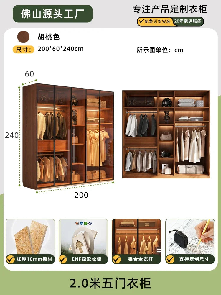 Modern Glass Wardrobe with Combination Storage Cabinet