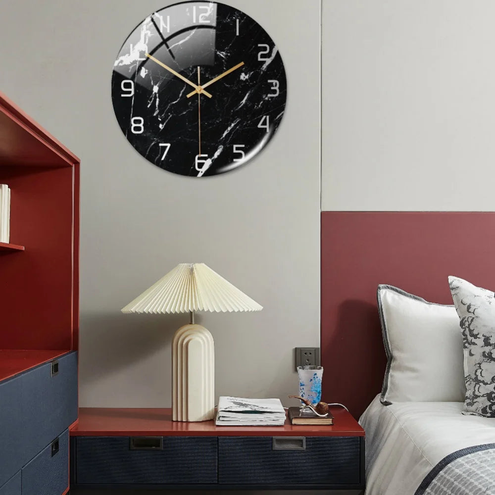 Luxury 3D Acrylic Marble Pattern Wall Adhesive Clock
