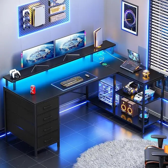 L Shaped Desk with Storage Shelves