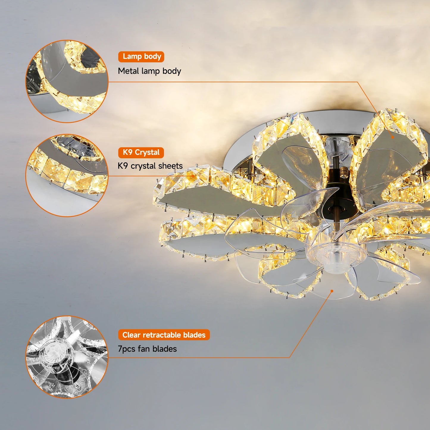 Luxury Crystal Chandelier Modern Ceiling Fan Light