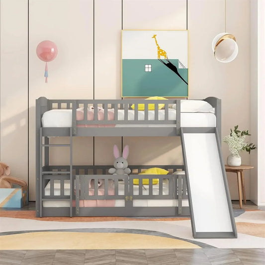 Low Bunk Bed with Slide Twin Over Twin Bunk Bed
