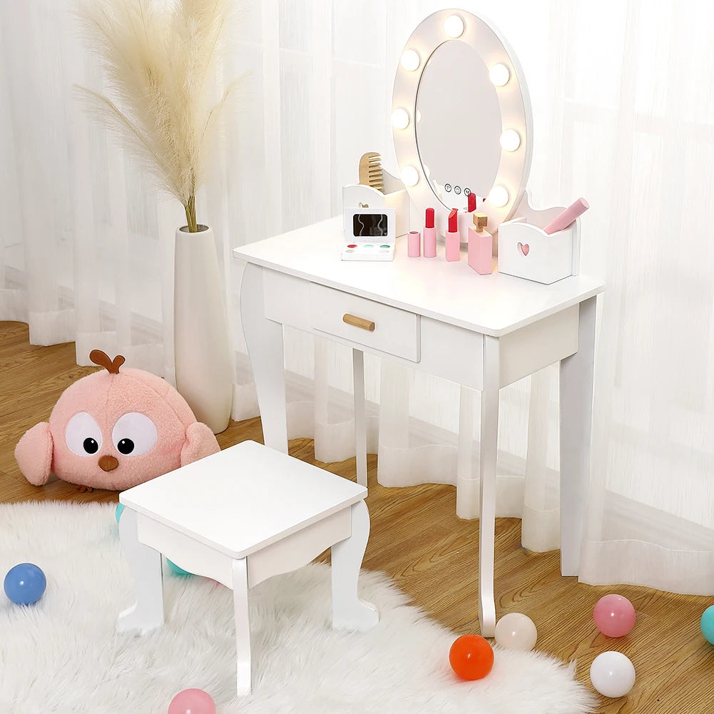 Vanity Set with Mirror Lights & Wood Makeup Playset