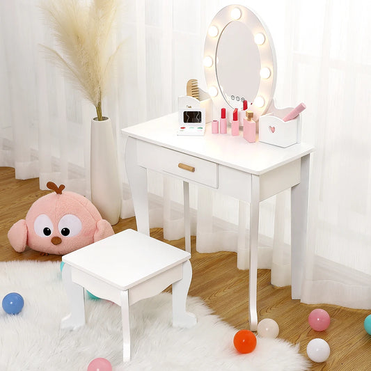 Vanity Set with Mirror Lights & Wood Makeup Playset