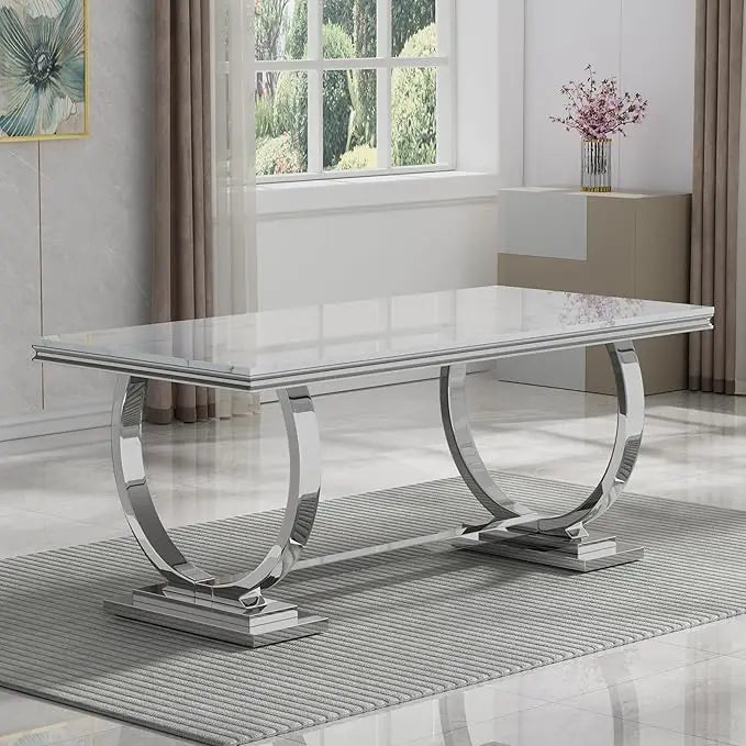 Modern Rectangular Tempered Glass Dining Table