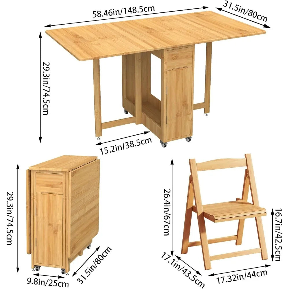 Bamboo Drop Leaf Folding Dining Set
