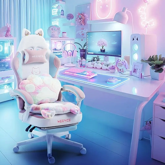 Cat Ears Paw Lumbar and Cushion Computer Chair