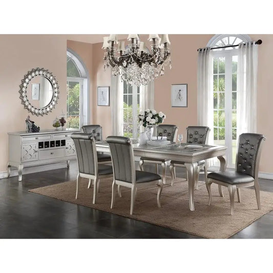 Rectangular Glass Dining Table Set with Silver Hue