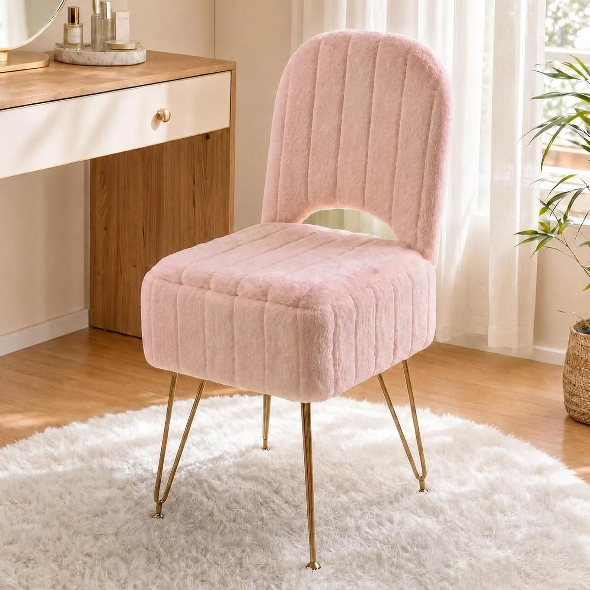 Storage Vanity Chair with Adjustable Folding Backrest