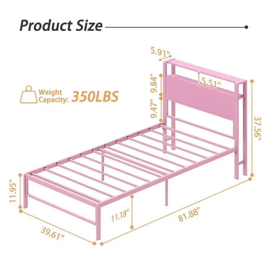 Twin Bed Frames for Kids with Storage Shelves Headboard