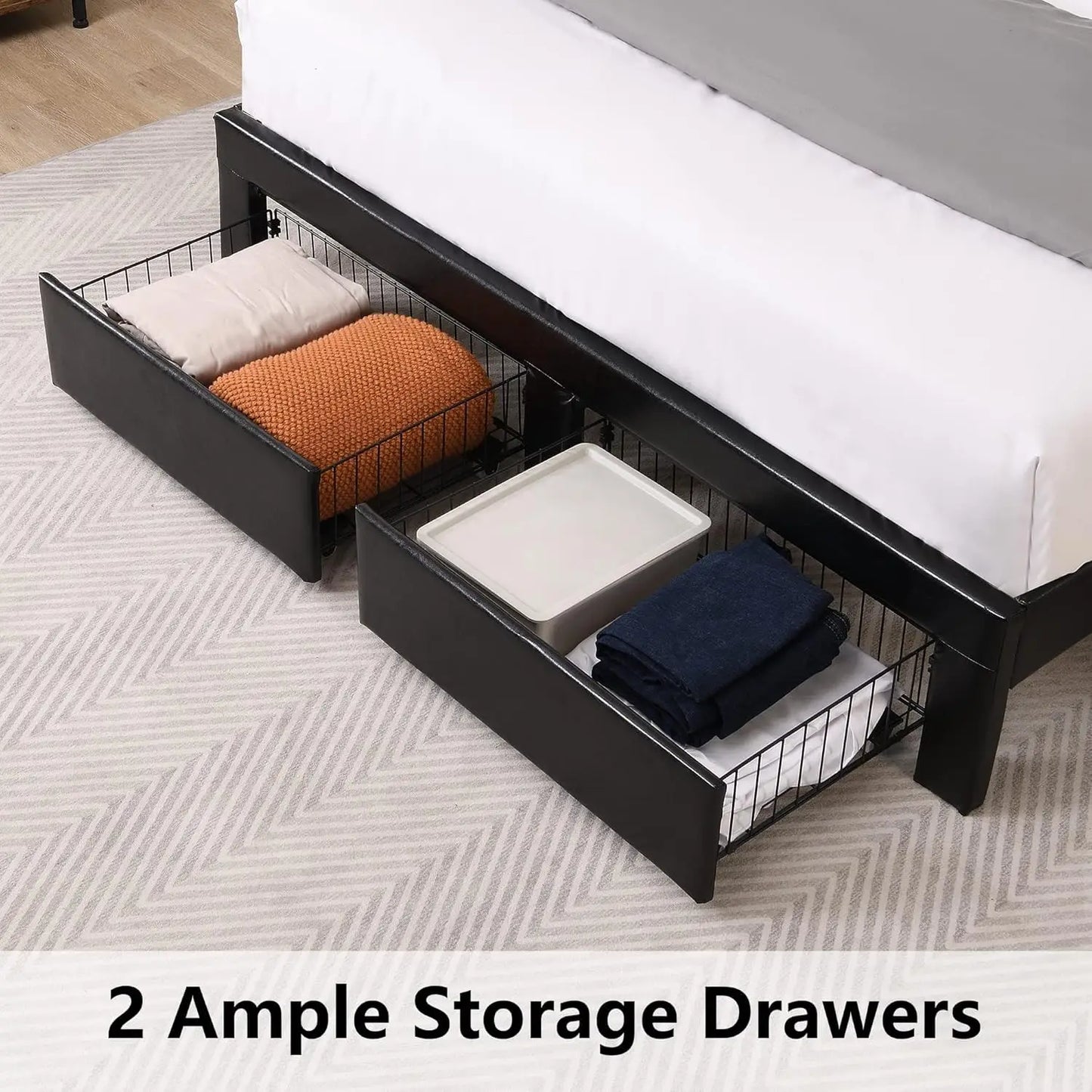 Upholstered Platform Bed Frame with Charging Station