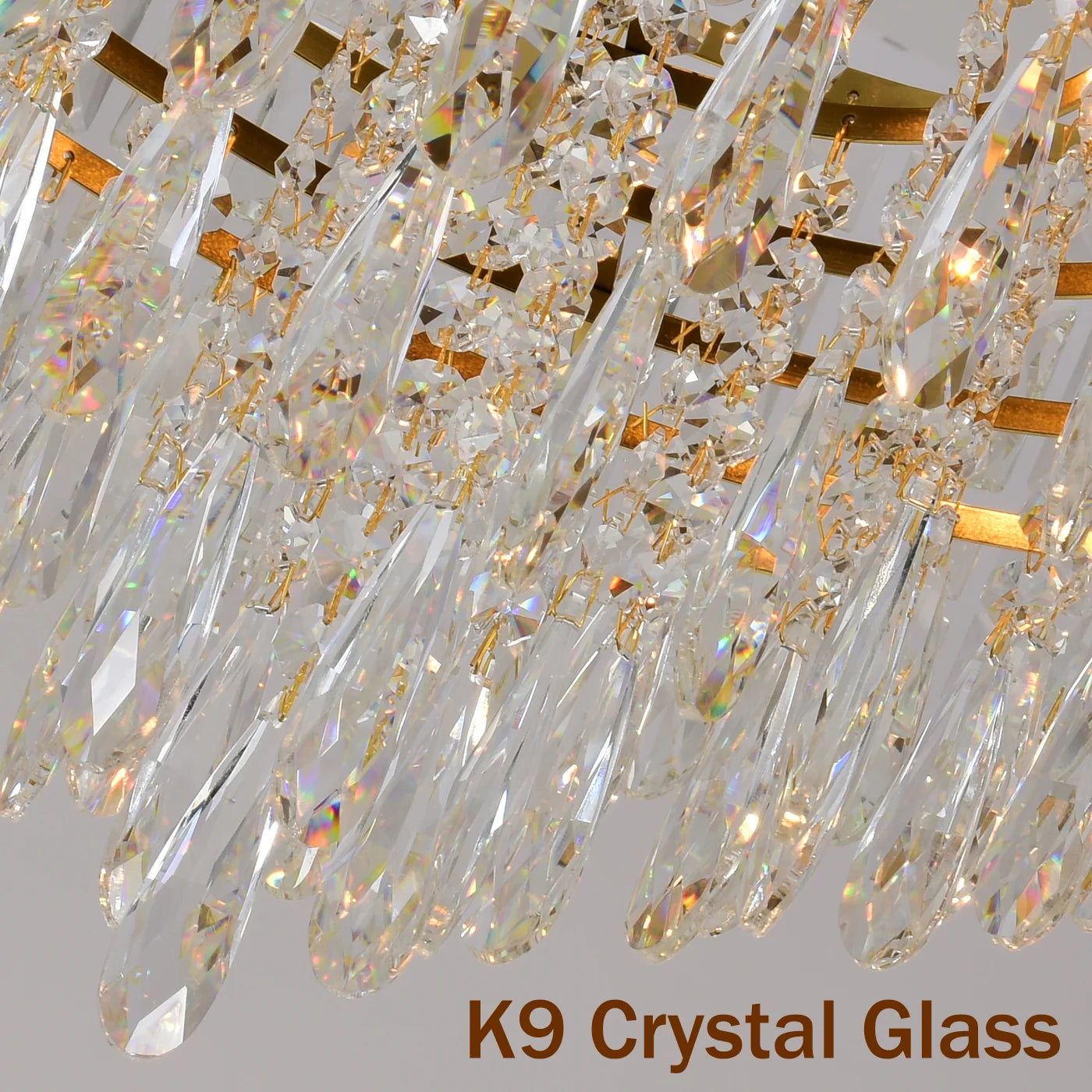 Luxury Gold Crystal Flush Mount Teardrop Crystal Chandelier