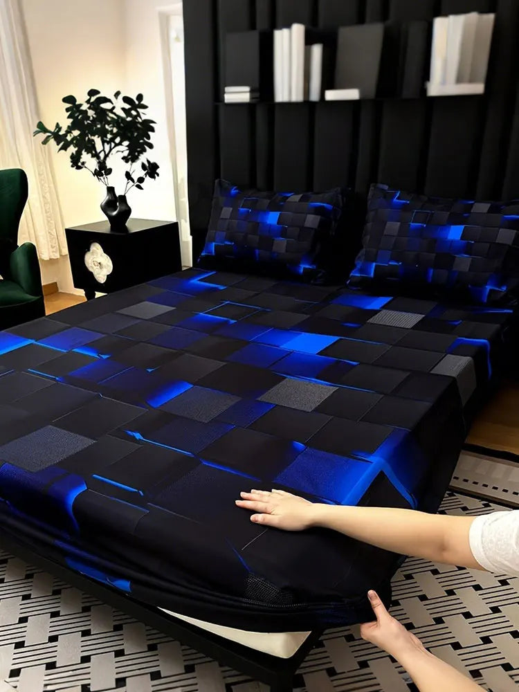 Cool Technology Digital Printing Material Plaid Fitted Sheet with Deep Pocket