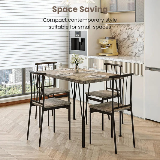 Modern Wood and Metal Dining Table Set