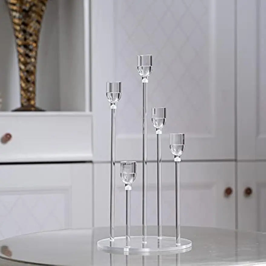 Acrylic 5 Arms Candle Holder Transparent