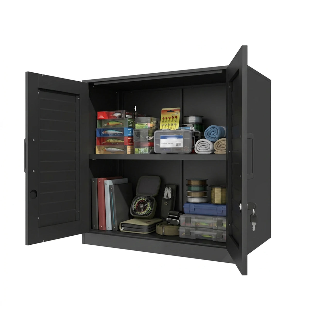 Louvered Metal Storage Cupboard With Adjustable Shelf