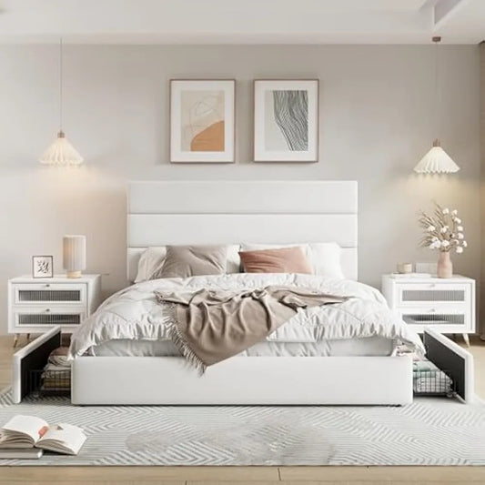 Contemporary Platform Bed with Storage Drawers