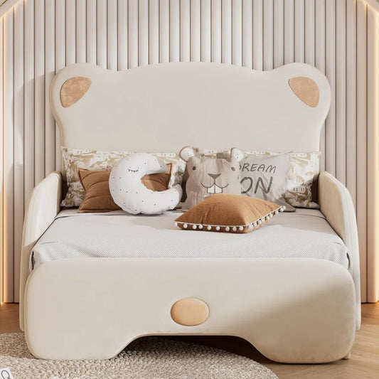 Bear Shaped Headboard Bed Frame Twin XL Size Upholstered Sofa Bed