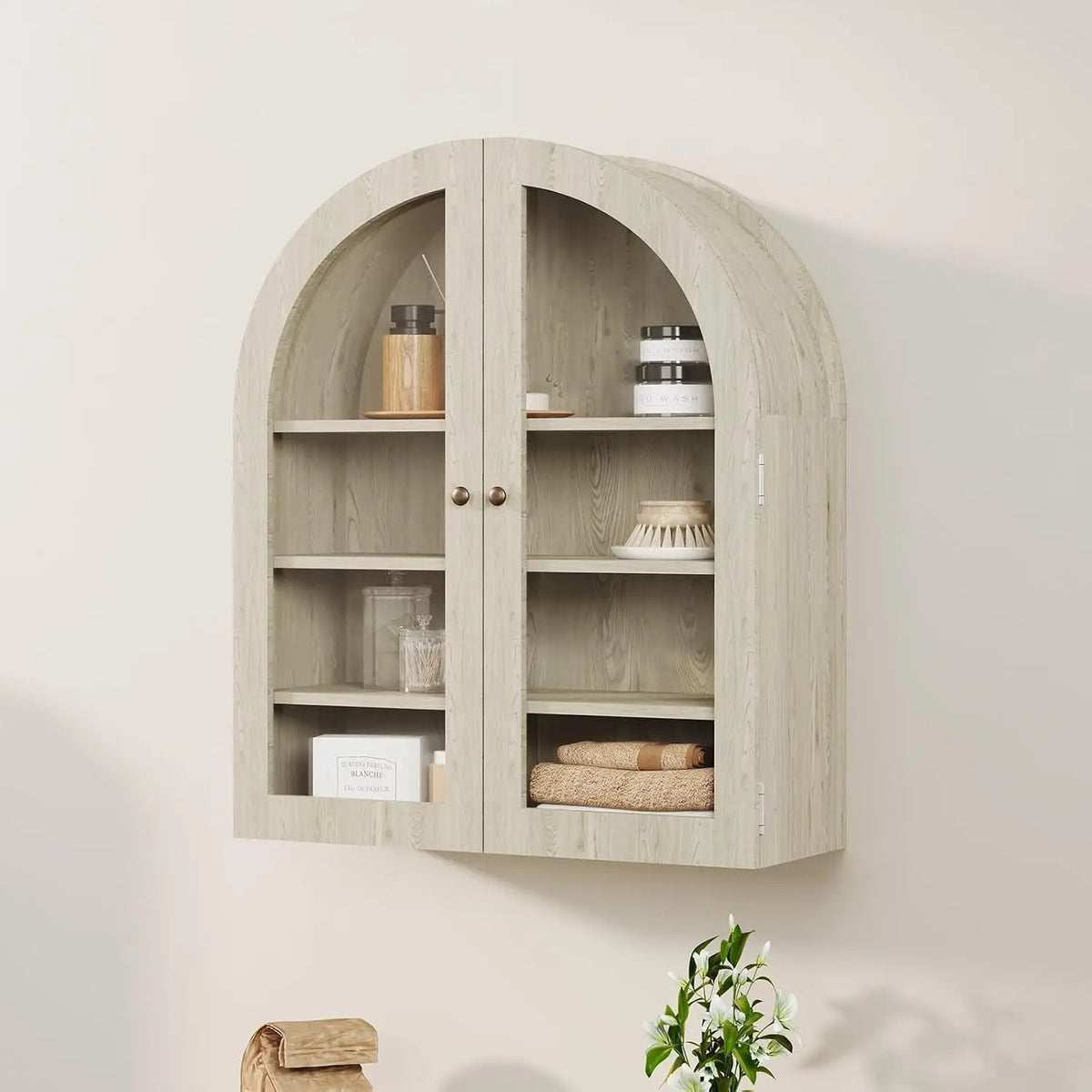 Arched Wall-Mounted Medicine Cabinet with Glass Doors