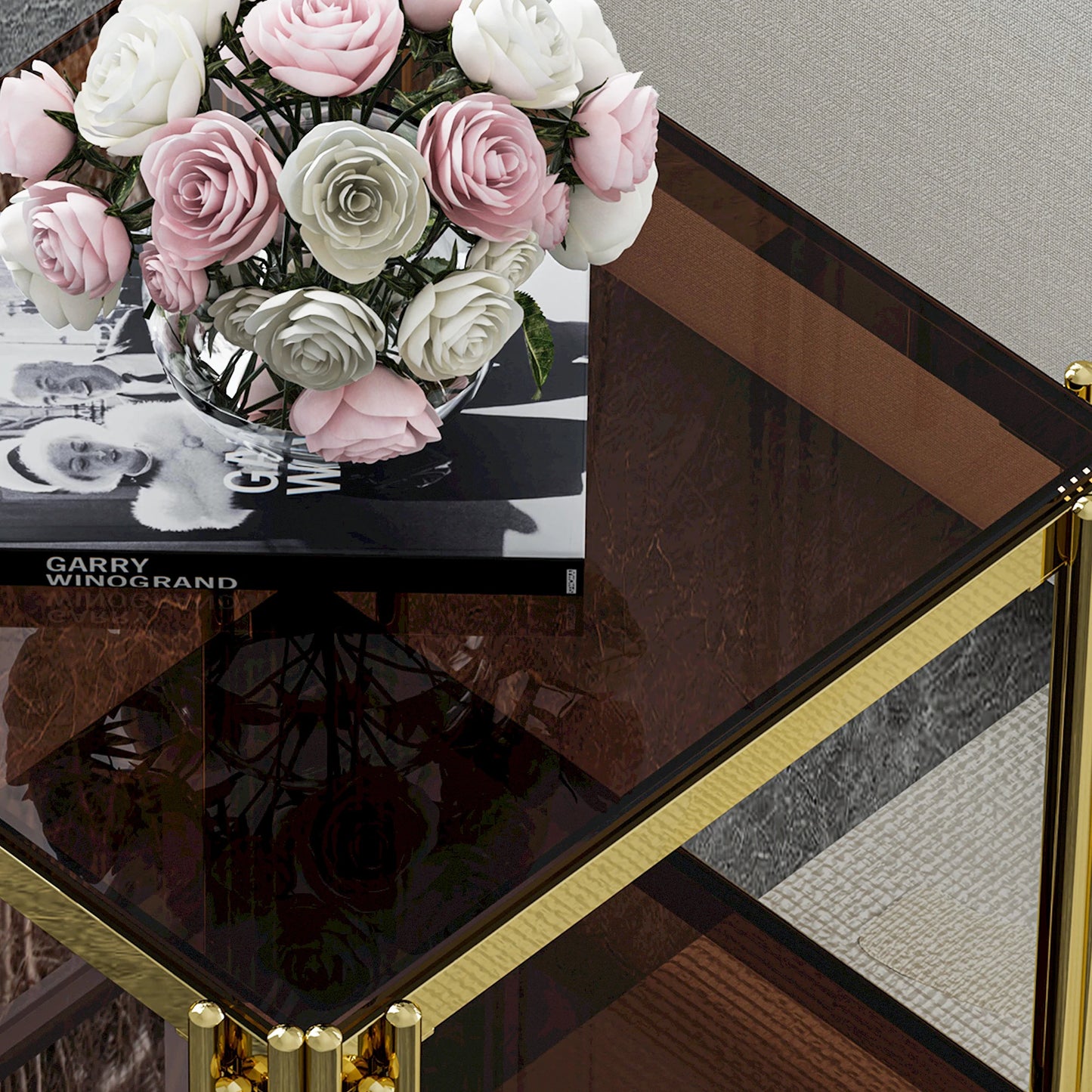 Modern luxury golden coffee table with stainless steel leg