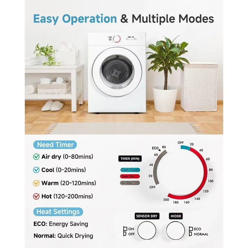Compact Dryer with Stainless Steel Tub Front Load Tumble