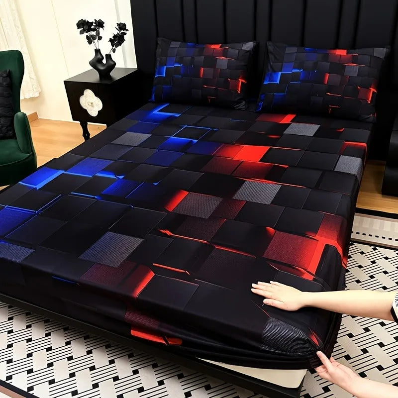 Cool Technology Digital Printing Material Plaid Fitted Sheet