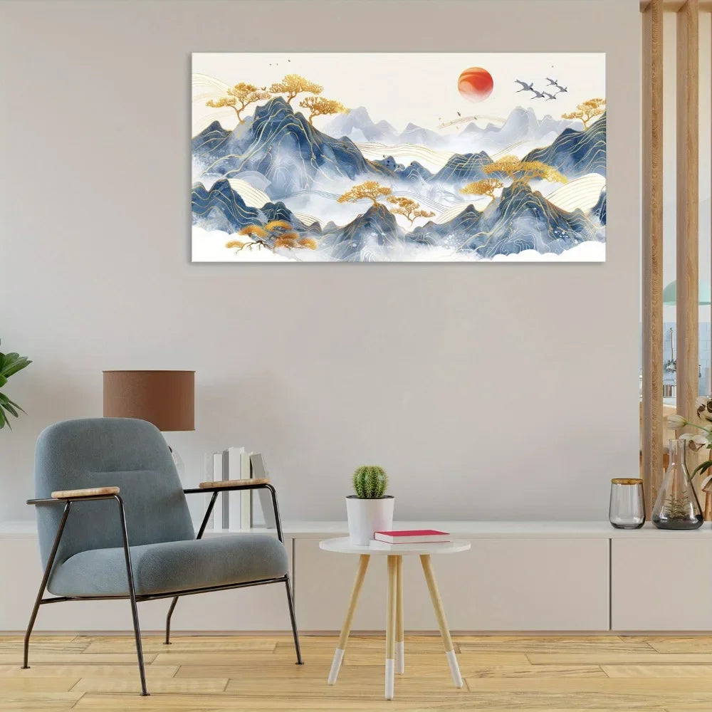 Dreamlike Fog with Blue Mountains Modern Canvas Wall Art