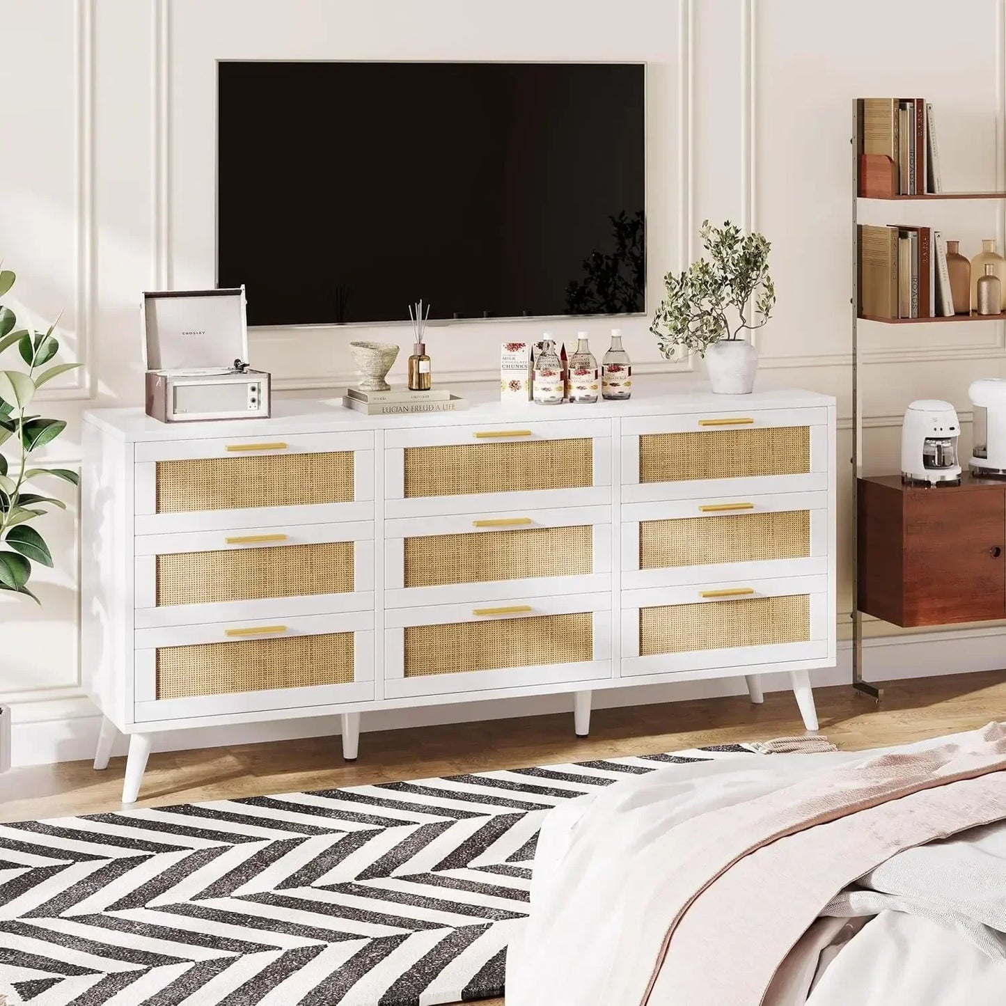 Modern Wooden Dresser Chest with Golden Handles for the Bedroom