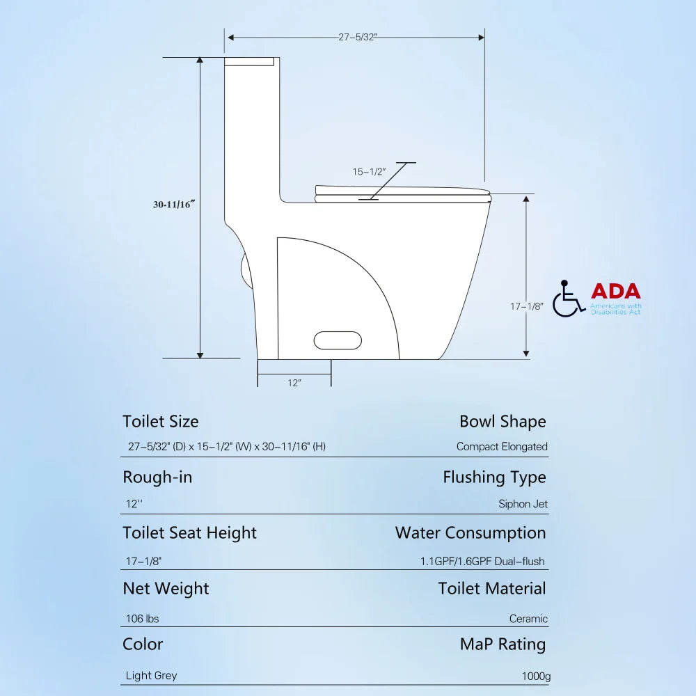 Water-Saving Elongated Comfort Height Floor Mounted One Piece Toilet
