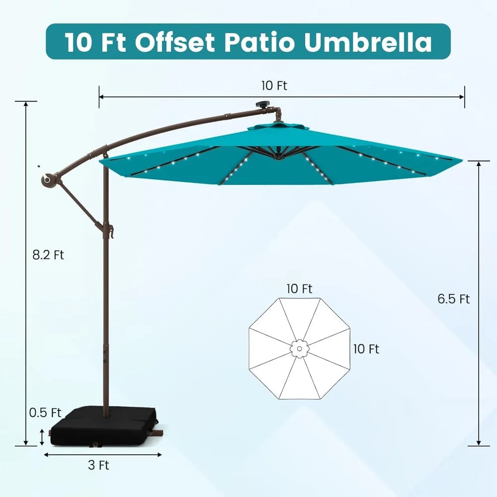 Offset Patio Umbrella with Base Included and Solar LED Lights
