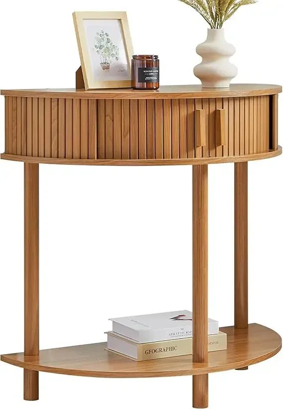 Half Moon Fluted Console Table with Storage