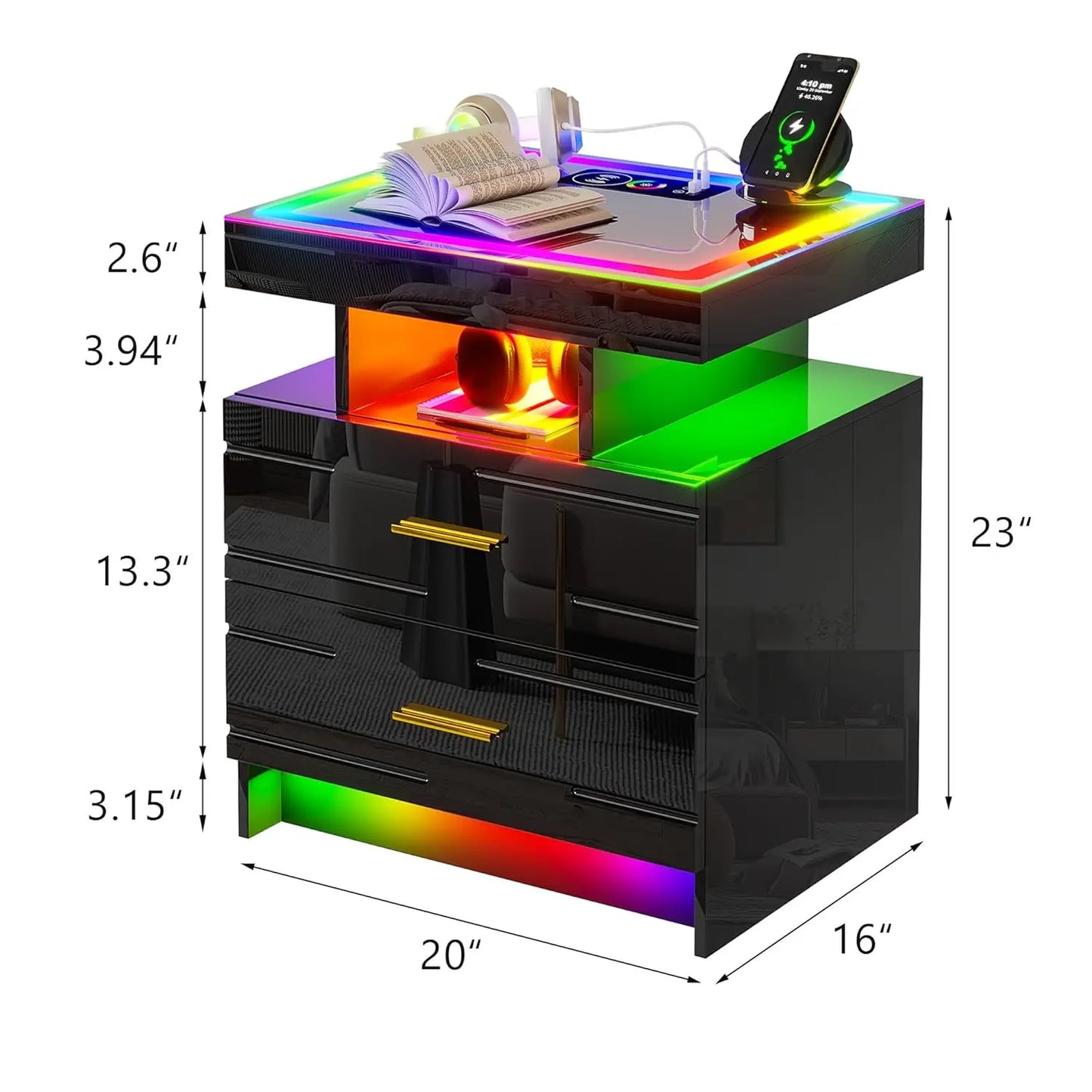 LED Nightstand Set With Charging Station