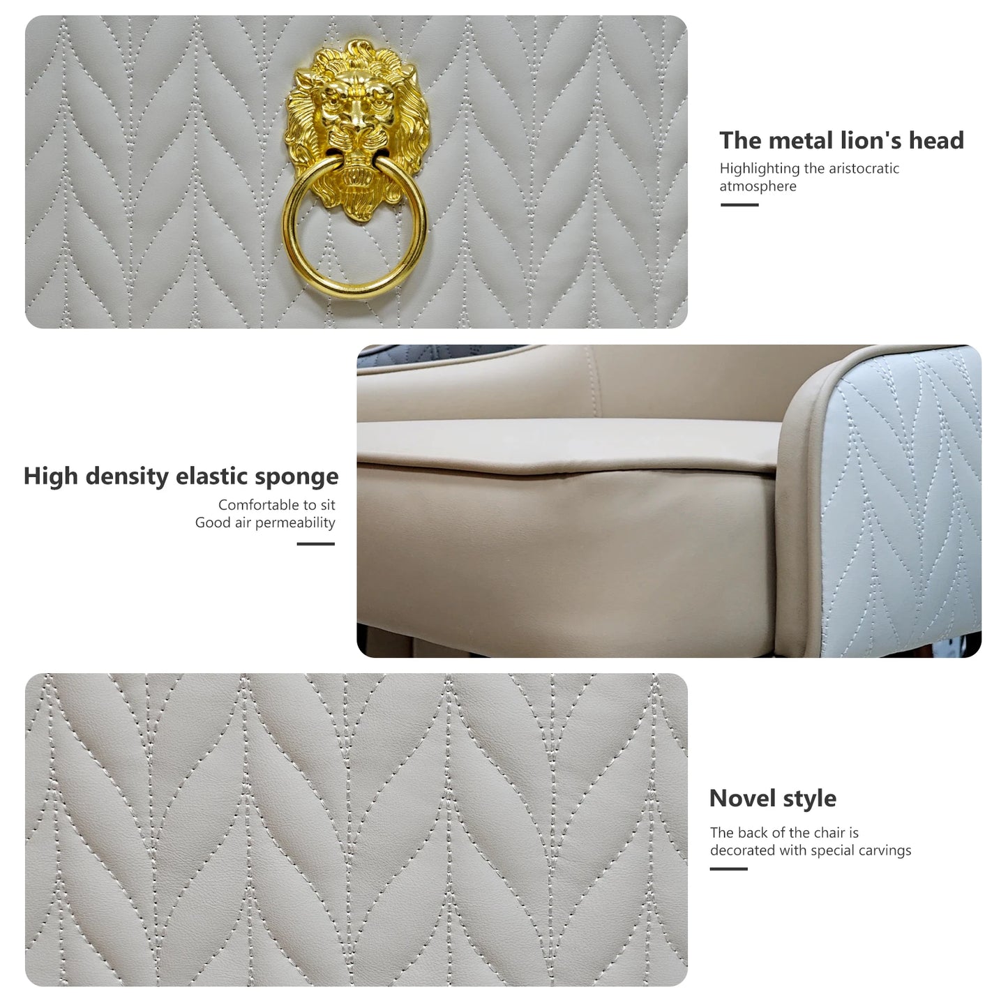 Tufted Back Lion Head Pull Ring Modern Set Dining Chairs
