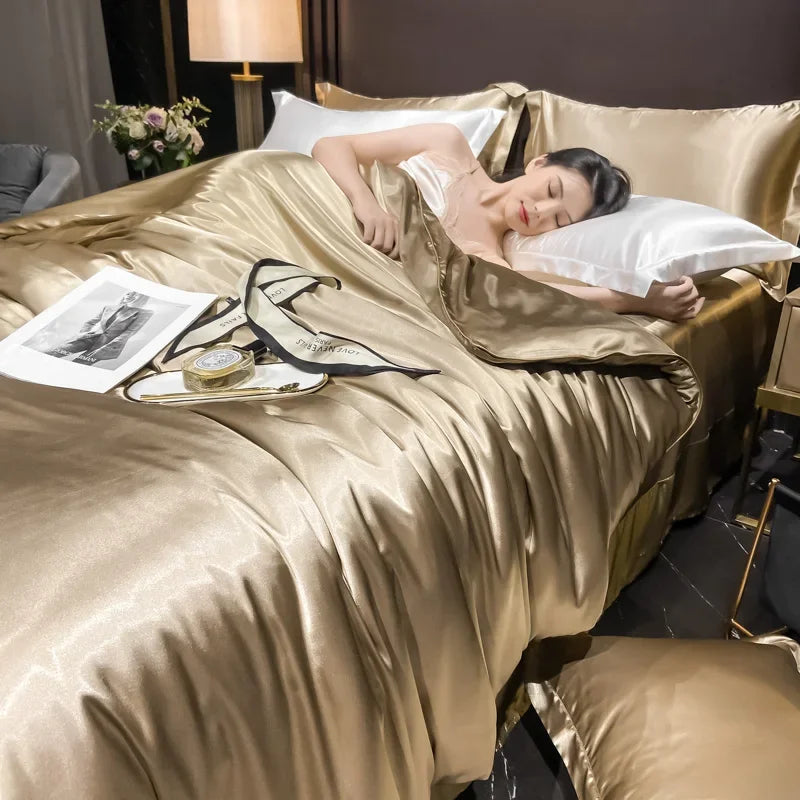 Solid Silk Bedding Set with Duvet Cover Bed Sheet