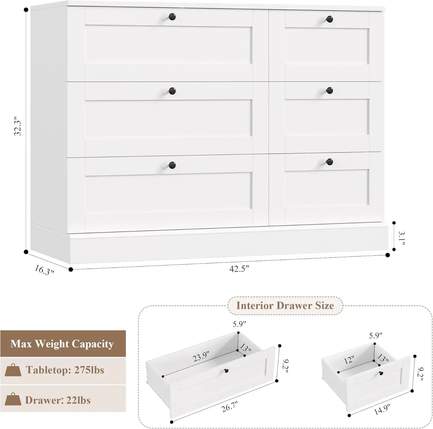 White Wood Wide Chest Dresser