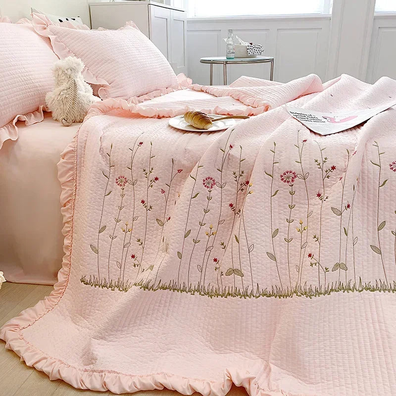 Ruffles Flowers Embroidery Summer Quilt
