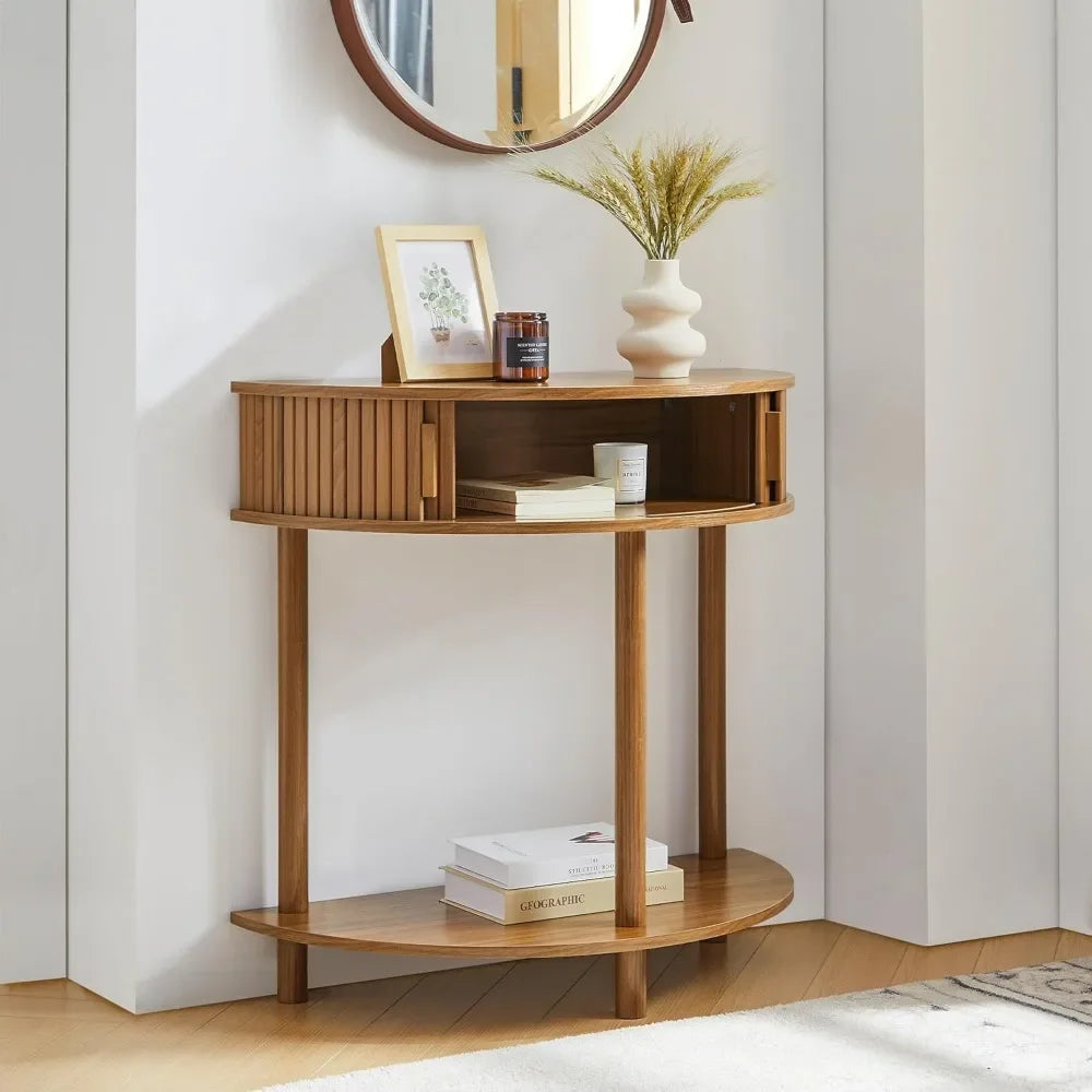 Half Moon Fluted Console Table with Storage