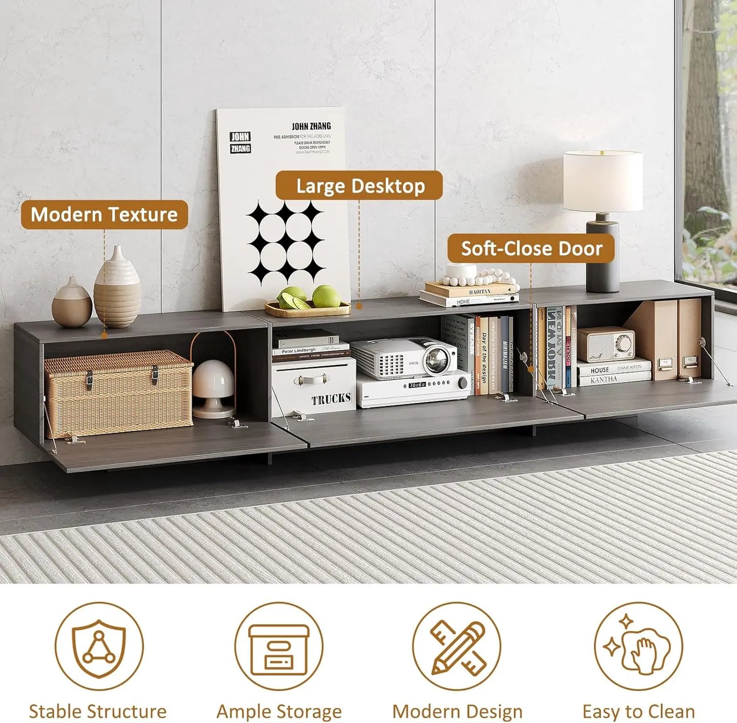 Mid Century Modern TV Console with a Large Storage Cabinet Table