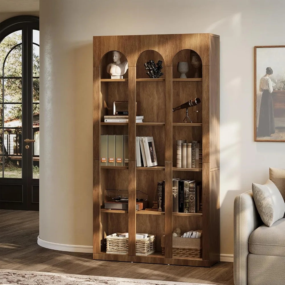 Vintage 5-Tier Arched Bookshelf with Open Storage Shelves