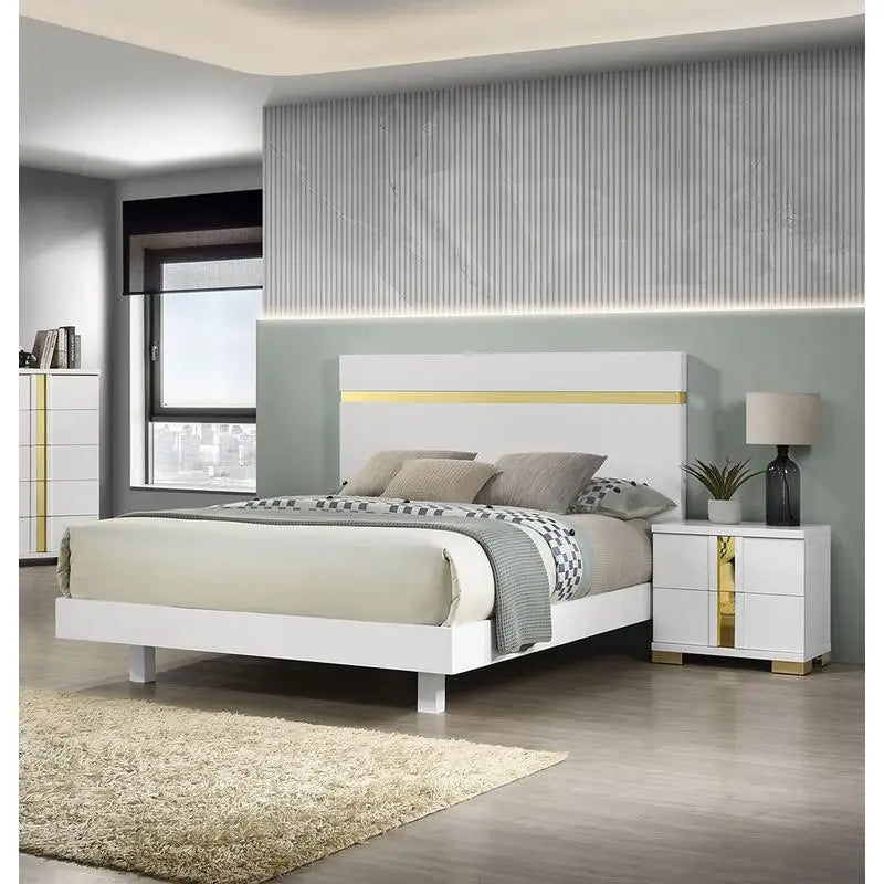 Full Size Bed with LED, 2 Nightstands