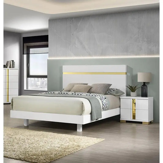 Full Size Bed with LED, 2 Nightstands