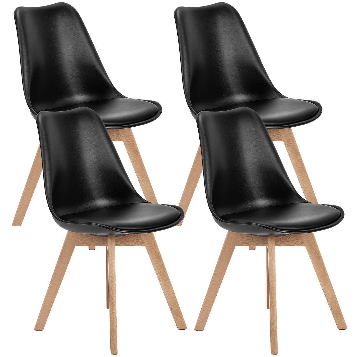 Leather Dining Lounge Chairs with Wooden Legs Set