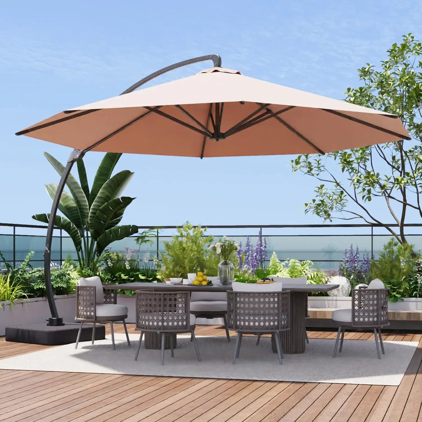 Large Patio Aluminum Offset Umbrella Windproof with 360° Rotation