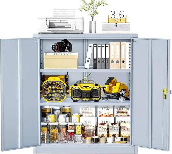 Lockable Rolling Metal Garage Cabinets with 2 Doors and 4 Adjustable Shelves and Wheels