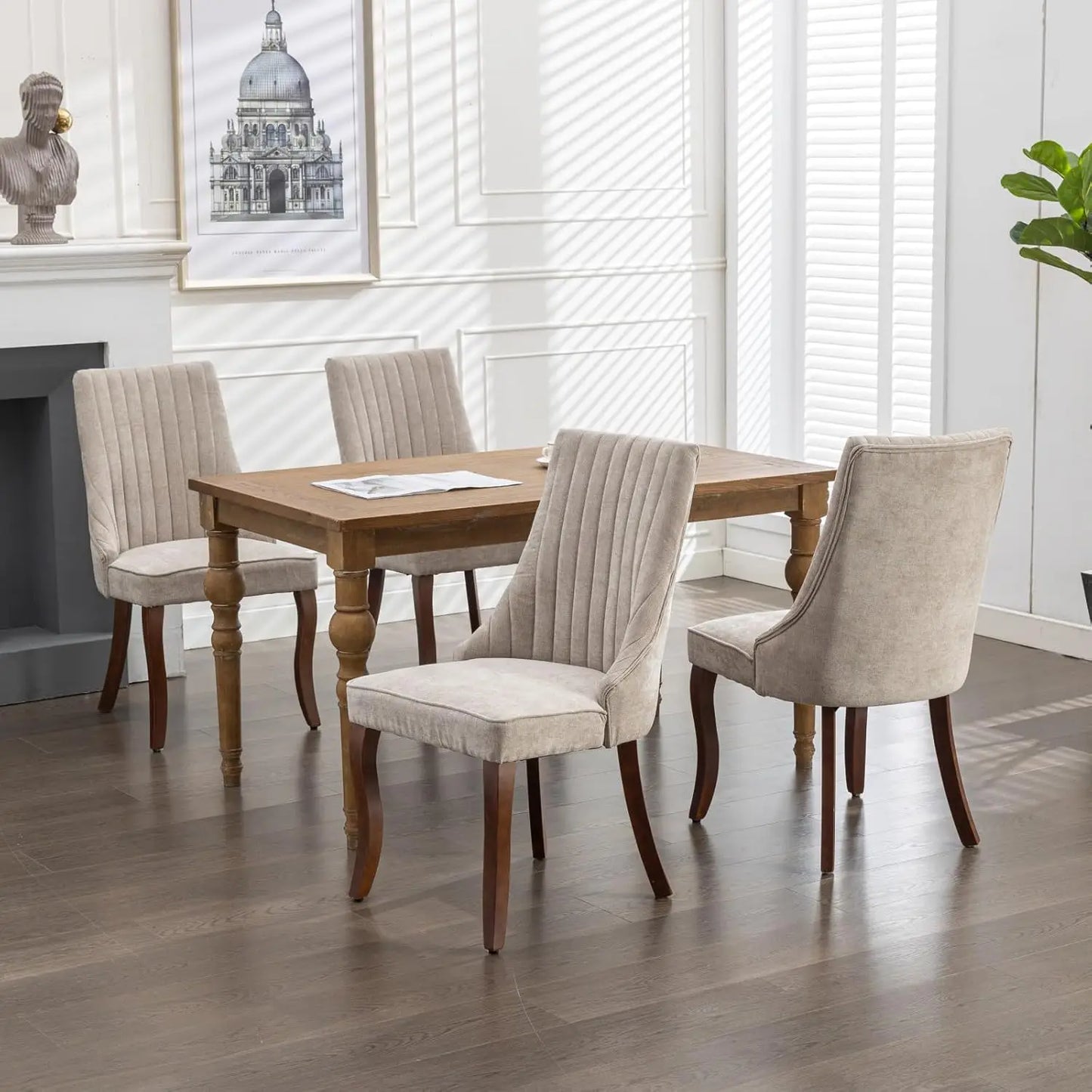 Velvet Upholstered Dining Chairs Set of 6 Mid Century