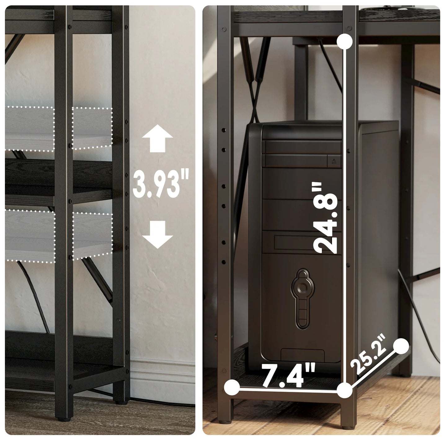 Computer Desk with Power Outlet with Storage Shelves and USB Ports Charging Station