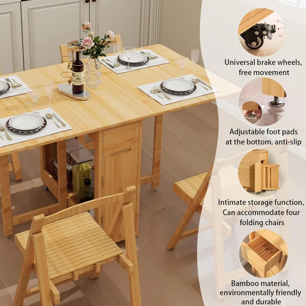 Bamboo Drop Leaf Folding Dining Set