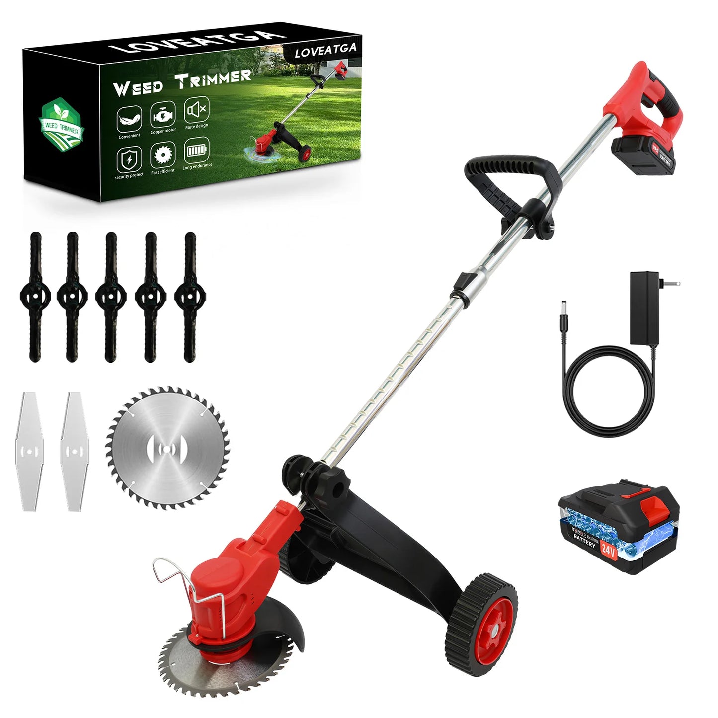 Electric Cordless Grass Trimmer Lawn Mower Weed Edger Brush-less Cutter