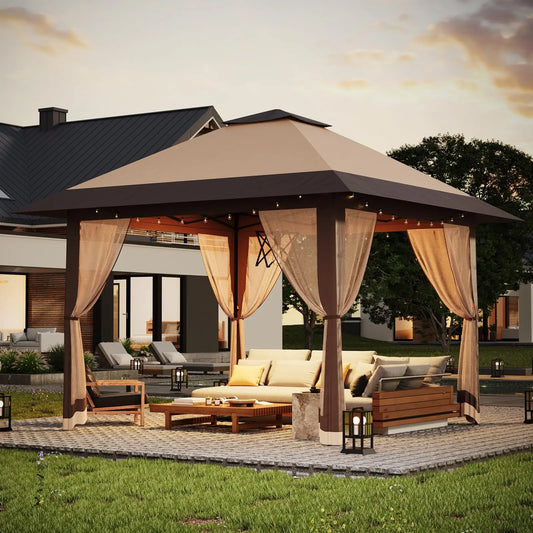 Pop-Up Gazebo Canopy with Mosquito Netting, One-Push Setup and Height Adjustable