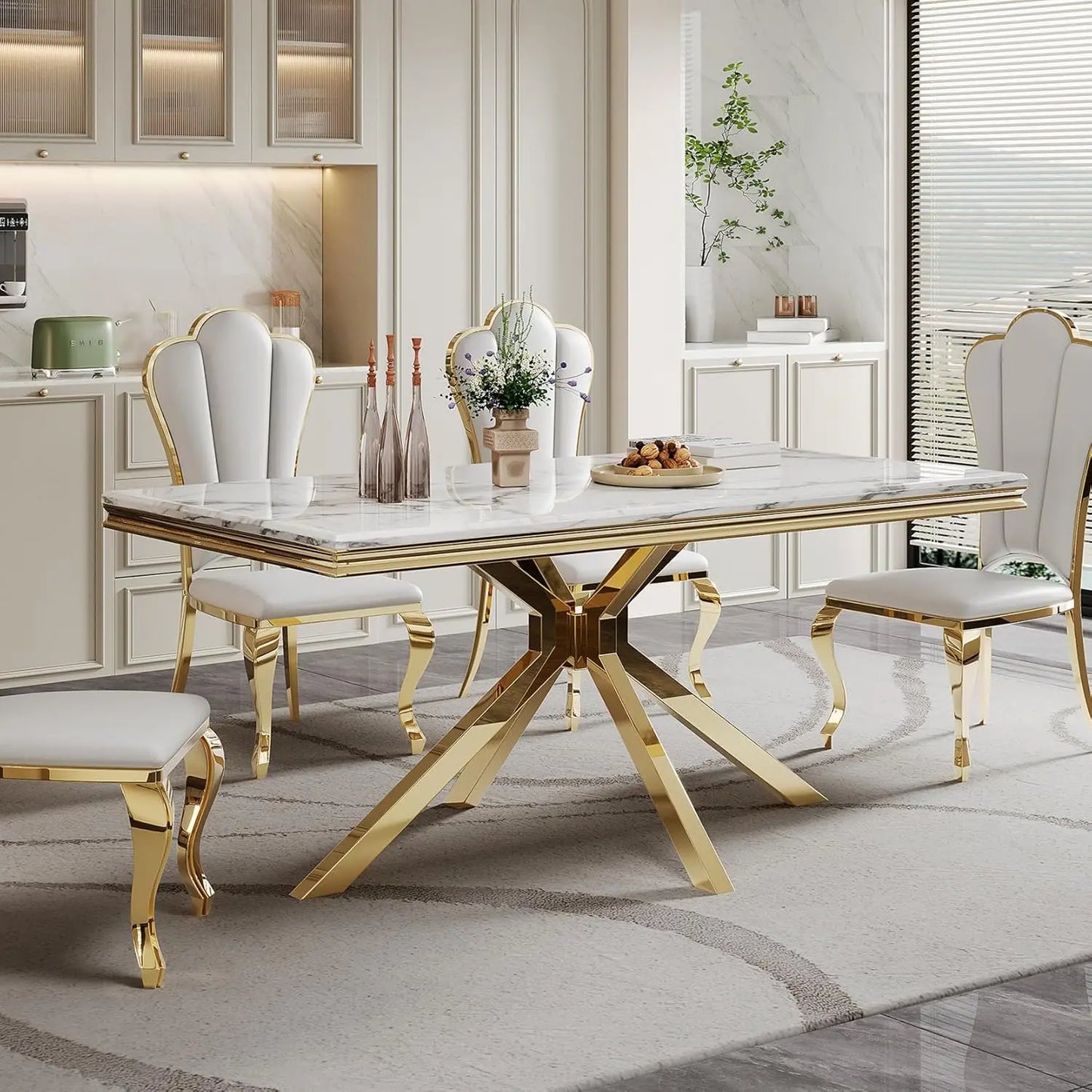 Modern Faux Marble Rectangular or Round Dining Table