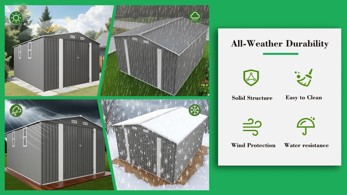 Outdoor Storage Shed - Metal Garden Shed with Double Door